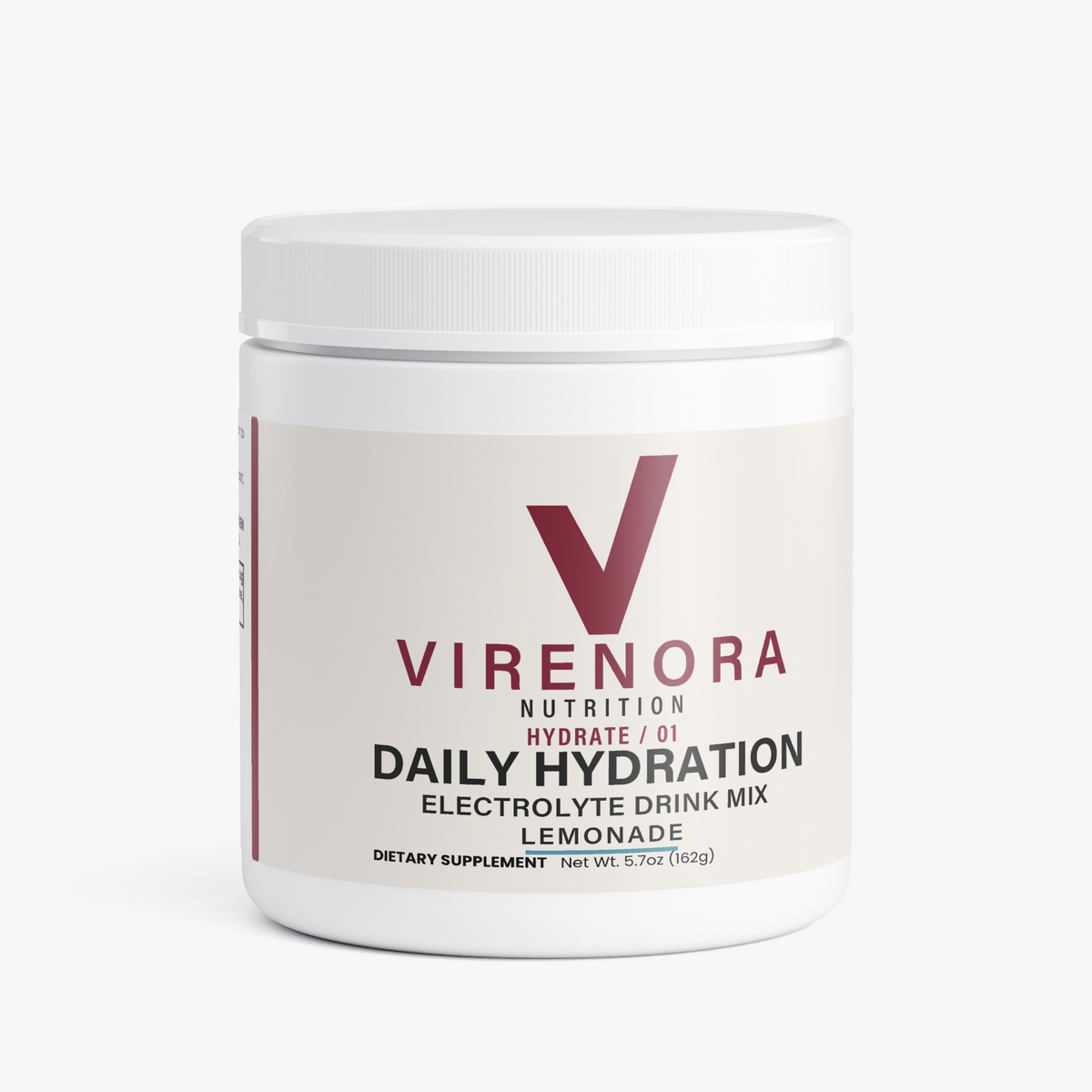 Virenora hydrate single container with current stacked logo label